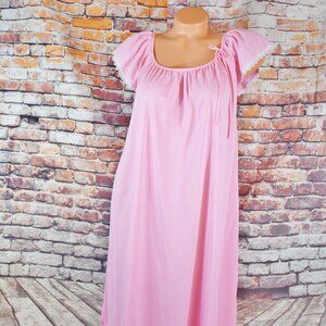 Miss Elaine Pink Flowing Silky Anthron Nylon Nightgown Lace Yoke Soft USA Vtg